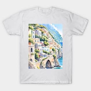 Italy Amalfi Coast Watercolor Painting T-Shirt